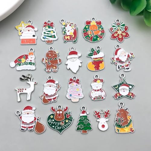 40pcs Silver Christmas Bell Deer Charm Pendant DIY Jewelry Accessories