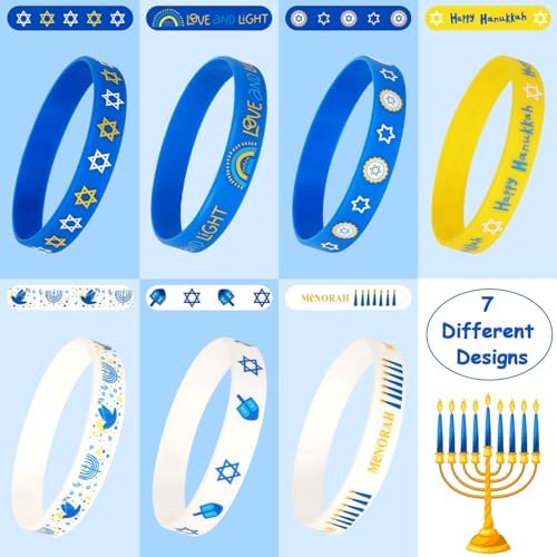 JUNEBRUSHS Hanukkah Silicone Wristbands 42Pcs Set