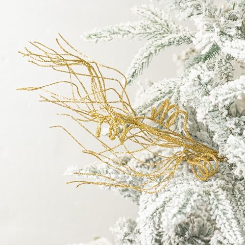KI Store Gold Glitter Curly Christmas Tree Spray Set of 12