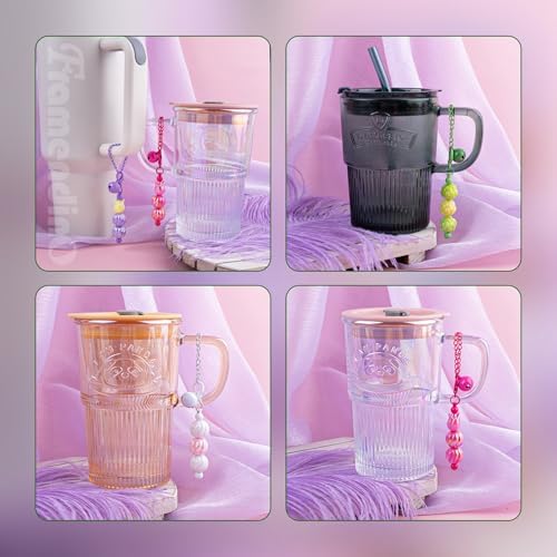 Framendino Beaded Cup Charms Bar Chain with Bell for DIY