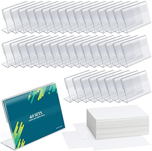 40 Pack Mini Clear Sign Display Holders with Blank Labels