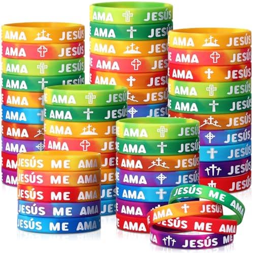 50 Pcs Rainbow Jesus Me Ama Silicone Wristbands