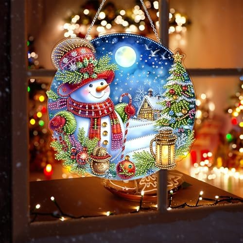 DIY Acrylic Diamond Art Painting Wreath Kit Snowman 5D