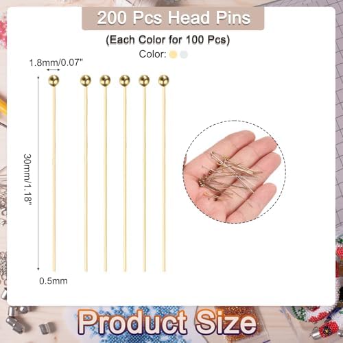 MECCANIXITY 200Pcs Brass Ball Head Pins for Jewelry Making