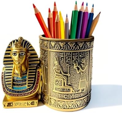 Ancient Egyptian Pencil Holder with Pharaoh and Isis