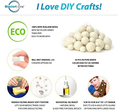 Glaciart One Wool Felt Balls 50 Pieces Mixed Sizes