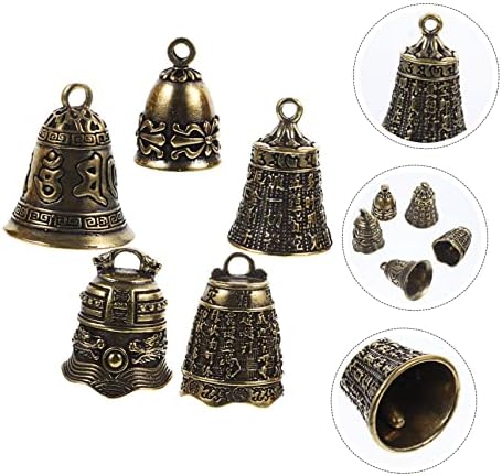 DOITOOL 5Pcs Antique Brass Bell Charms for Keychain and Handicrafts