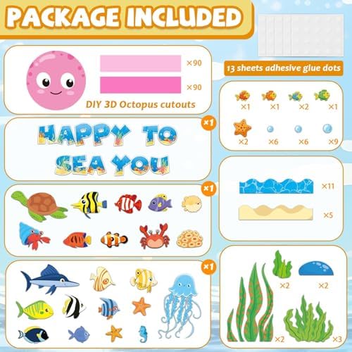 Justforjoyful 93 Pcs Ocean Animal Bulletin Board Decor Set