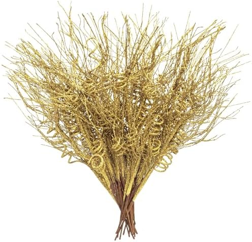 KI Store Gold Glitter Curly Christmas Tree Spray Set of 12
