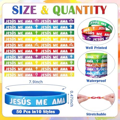 50 Pcs Rainbow Jesus Me Ama Silicone Wristbands