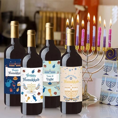 Happy Hanukkah Wine Labels Sticker 12 Sheets