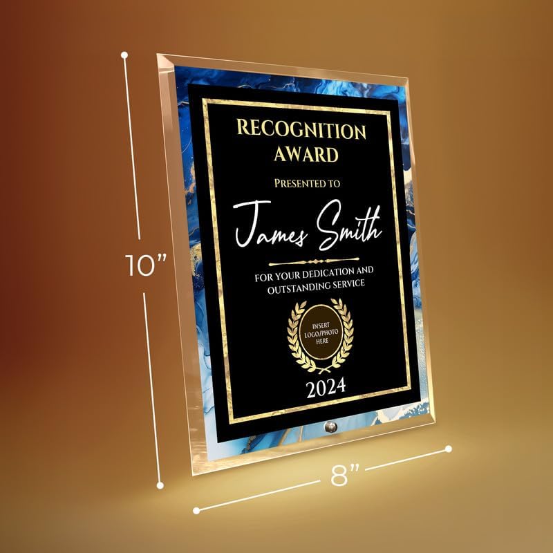 8x10 Personalized Glass Plaque for Awards and Recognition