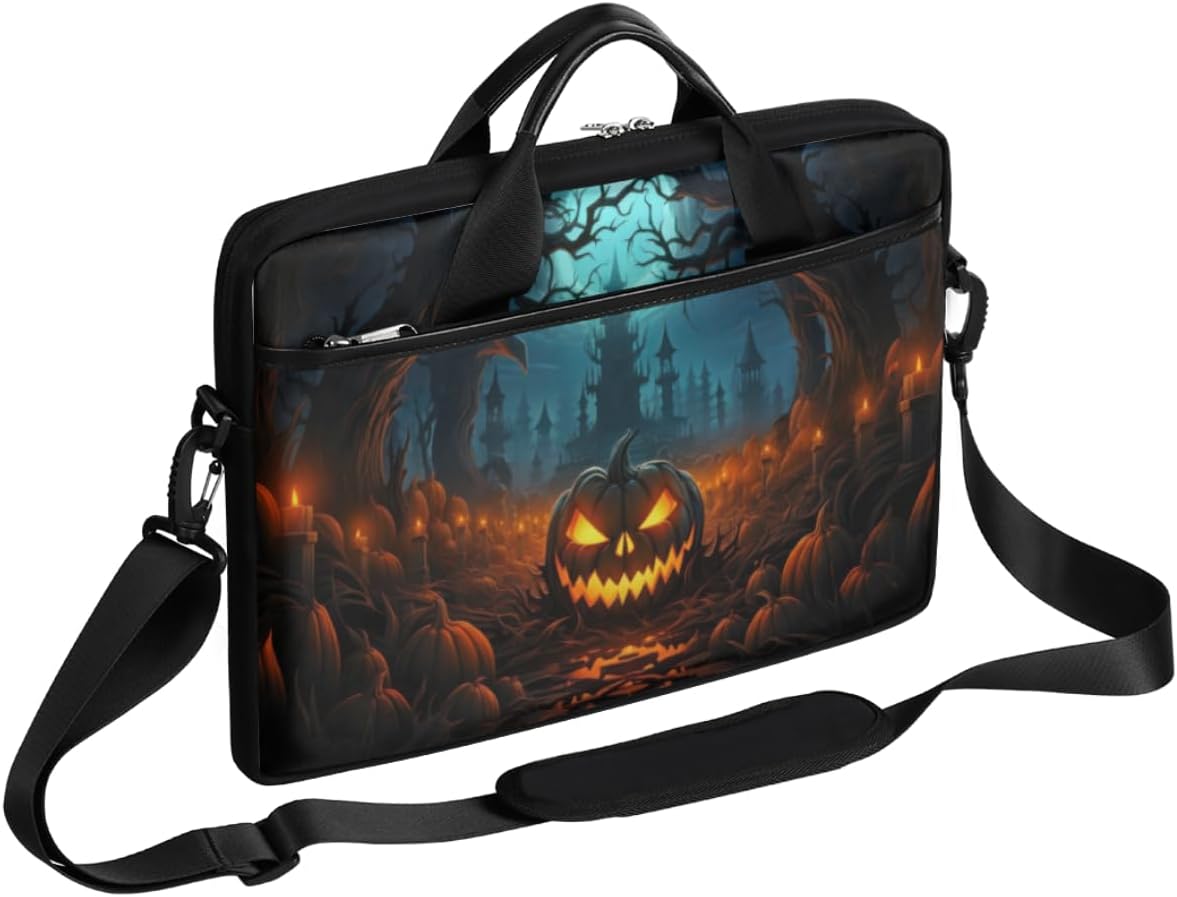 Halloween Candles Pumpkin Lantern Laptop Shoulder Bag for Men Women