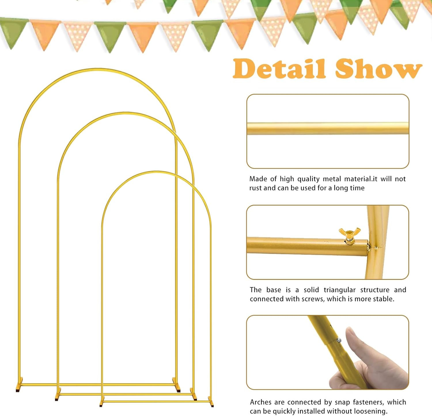 DDMY 3-Piece Gold Metal Balloon Arch Stand Set