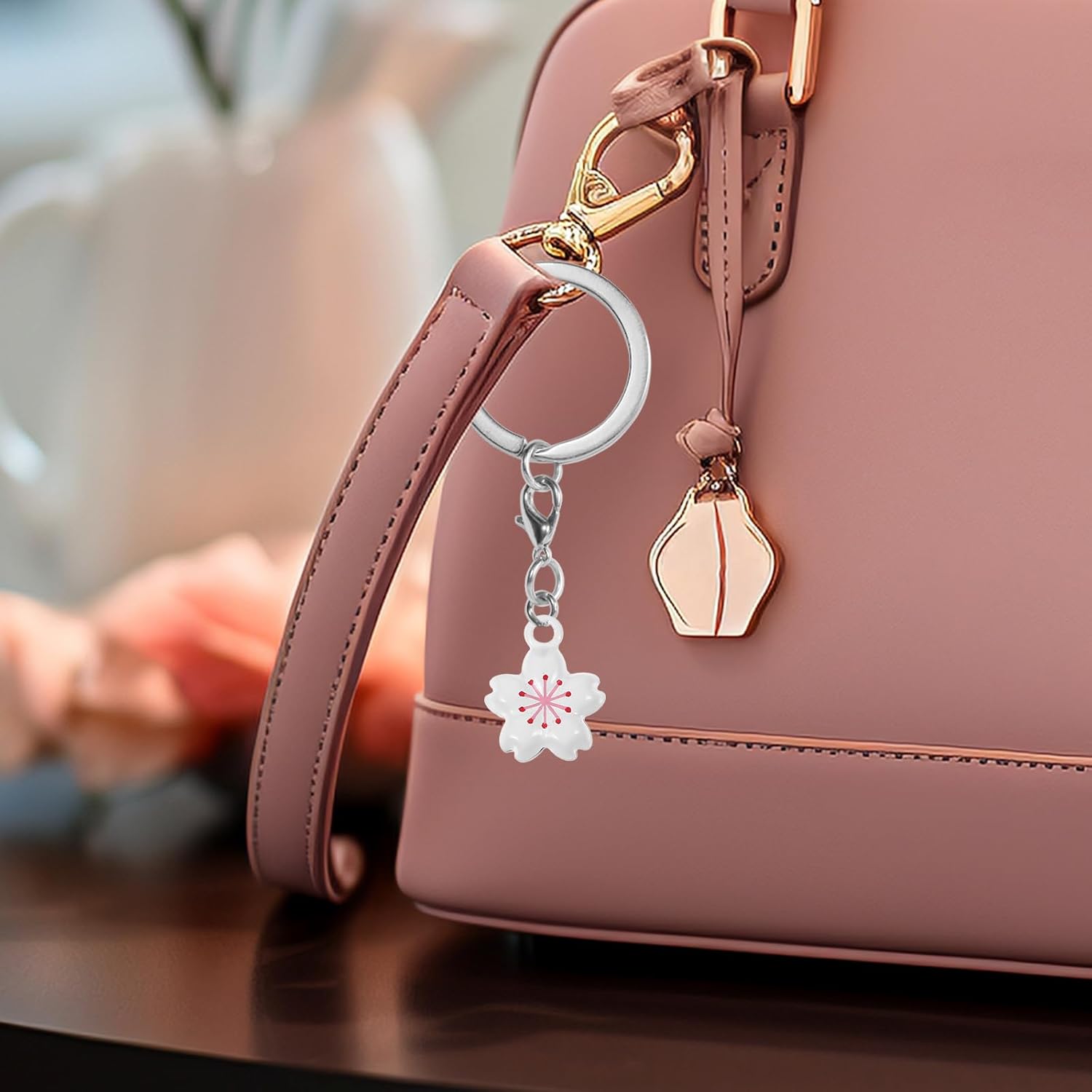 LOGOFUN 5pcs Cherry Blossom Bell Charms for DIY Jewelry