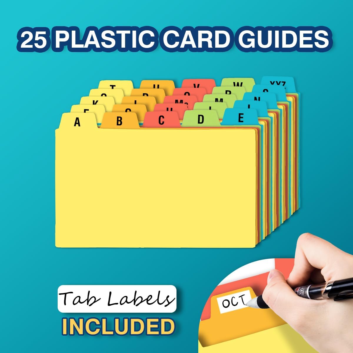 H4D 3x5 Index Card Holder with 100 Cards and 25 Dividers Teal
