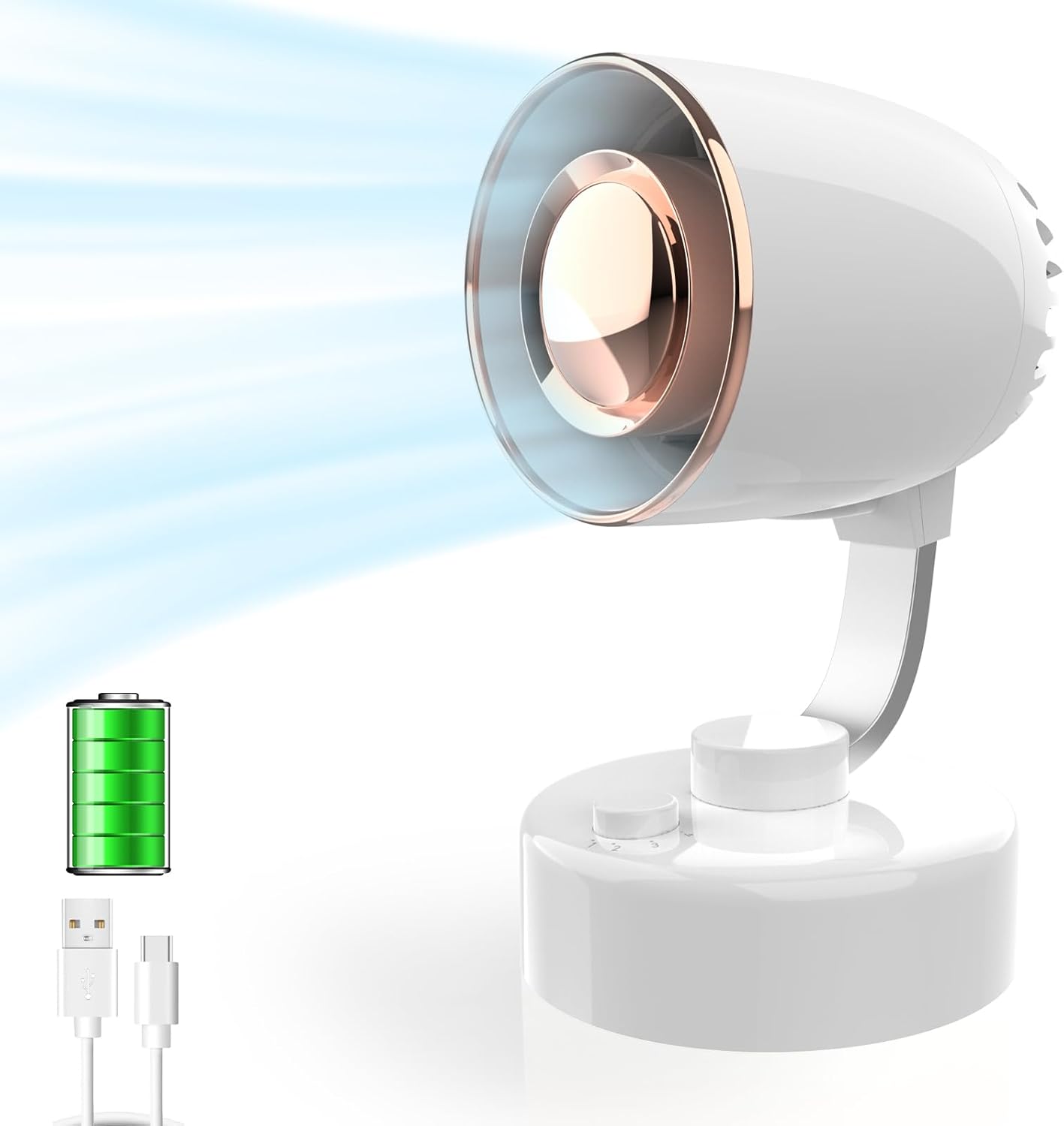 MrYoung Quiet Desk Fan - 4-Speed USB-C Rechargeable with 150 Oscillation
