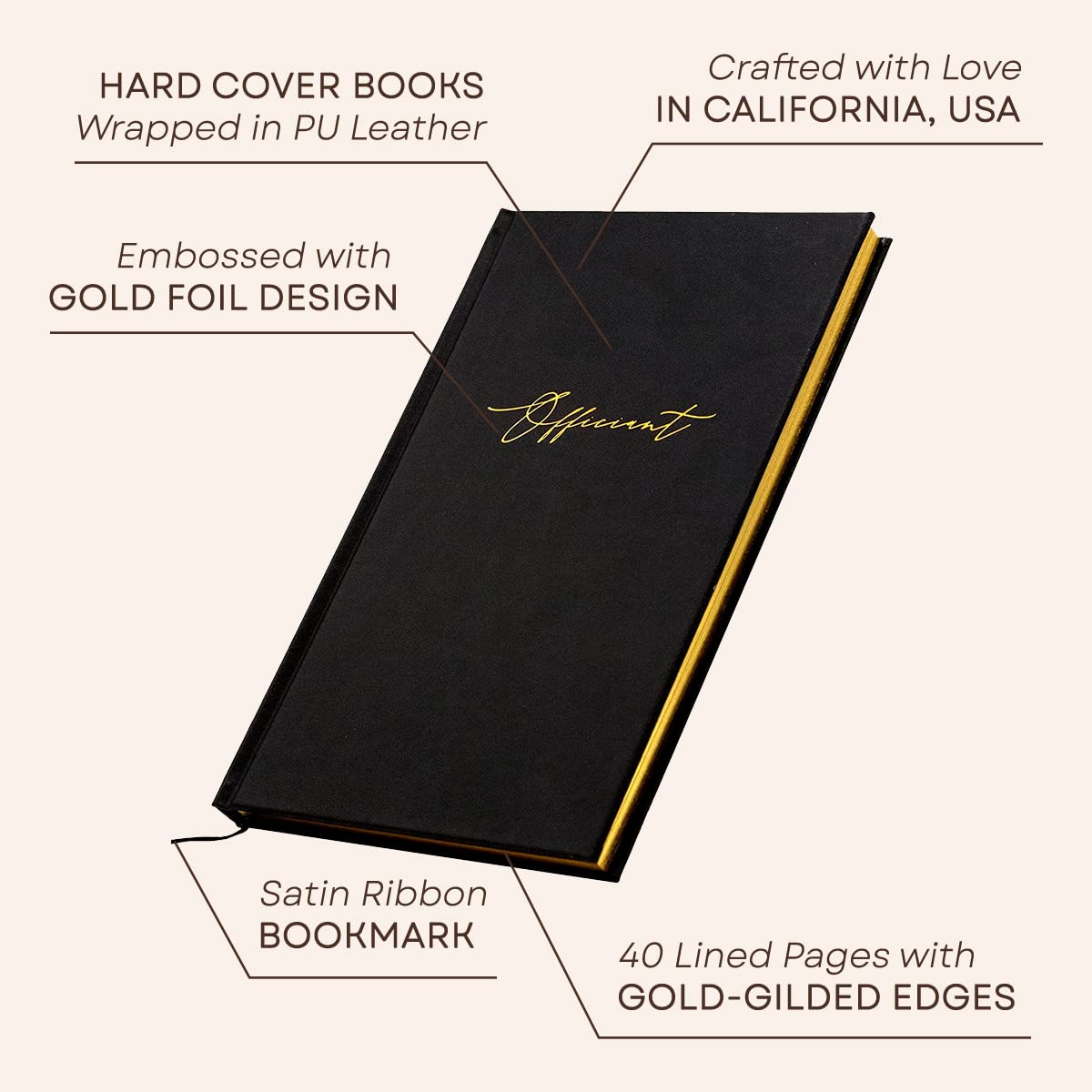 MUUJEE Wedding Officiant Book - Black Gold Embossed Hardcover Journal