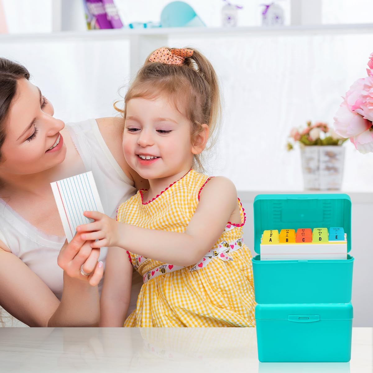 H4D 3x5 Index Card Holder with 100 Cards and 25 Dividers Teal