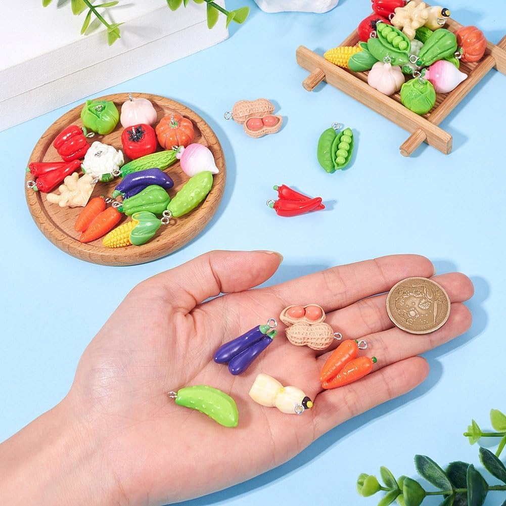 FASHEWELRY 36 Pcs Resin Vegetable Pendants with Loops