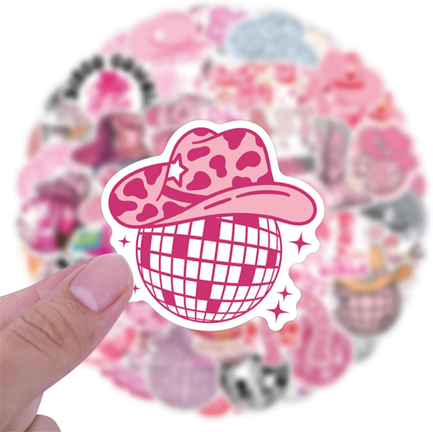 55pcs Pink Cowgirl Decals - Waterproof Stickers for Water Bottle and Laptop
