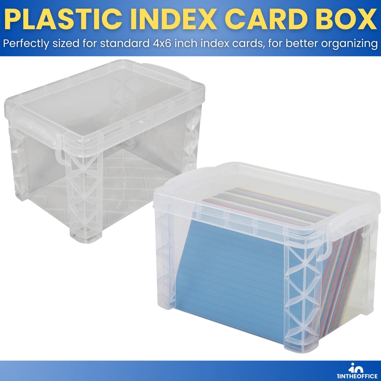 1InTheOffice Index Card Storage Box 4x6 Clear 500 Capacity 2 Pack