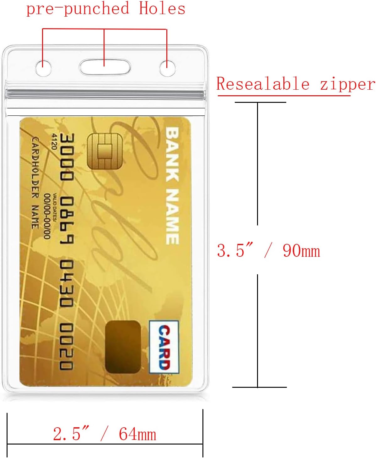 6 Pack Vertical ID Card Badge Holder with Waterproof Zip