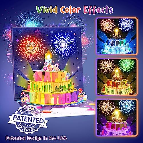 INPHER Birthday Card with Fireworks Pop Up Light Music
