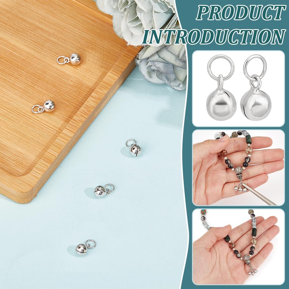 BENECREAT 5Pcs 925 Sterling Silver Jingle Bells