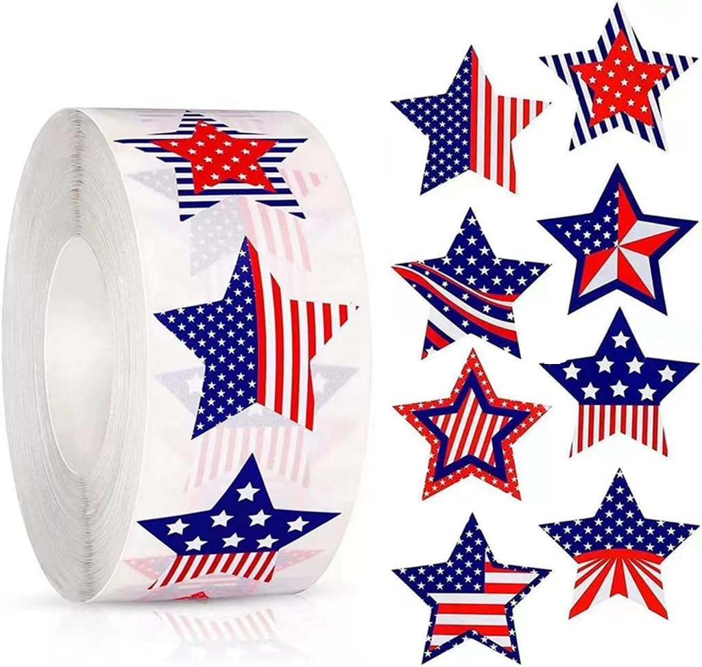 NETTEMPT Patriotic Star American Flag Stickers 500 Pcs 15 Inch