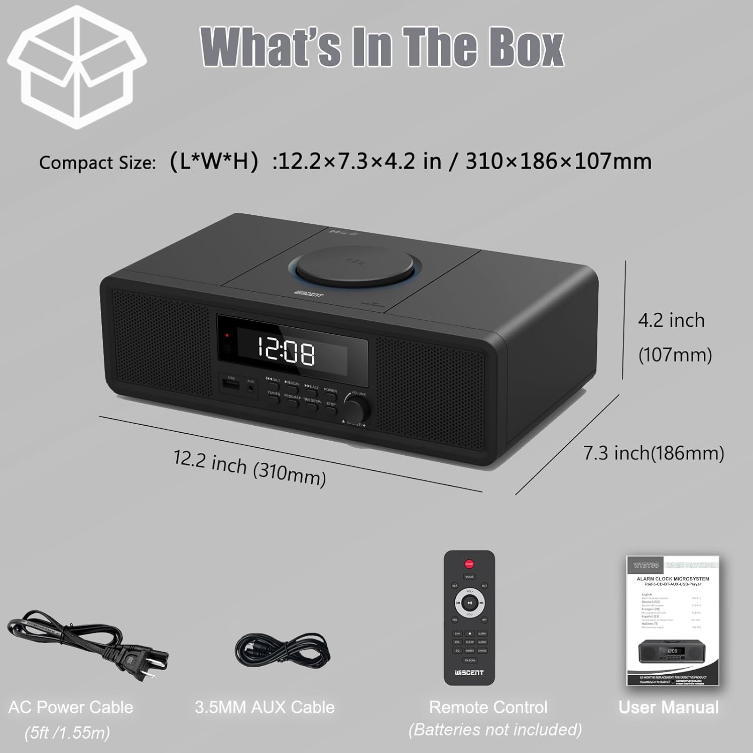 WISCENT Compact Stereo System with CD Player and Bluetooth