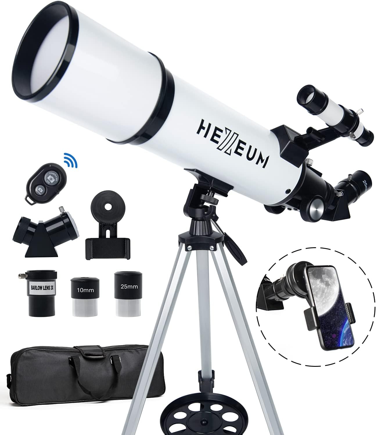 HEXEUM 80mm Aperture Telescope with AZ Mount and Phone Adapter