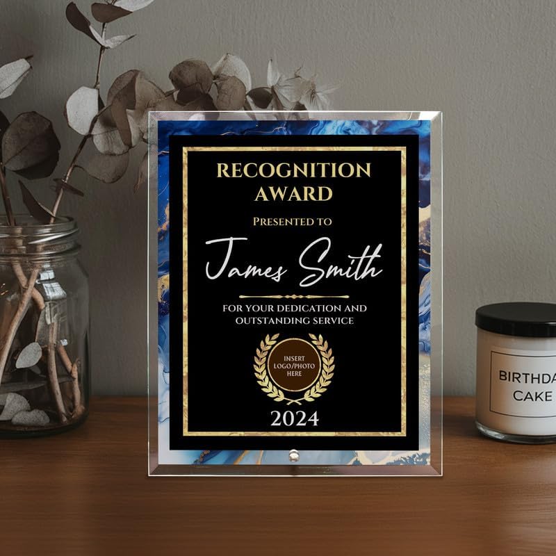 8x10 Personalized Glass Plaque for Awards and Recognition