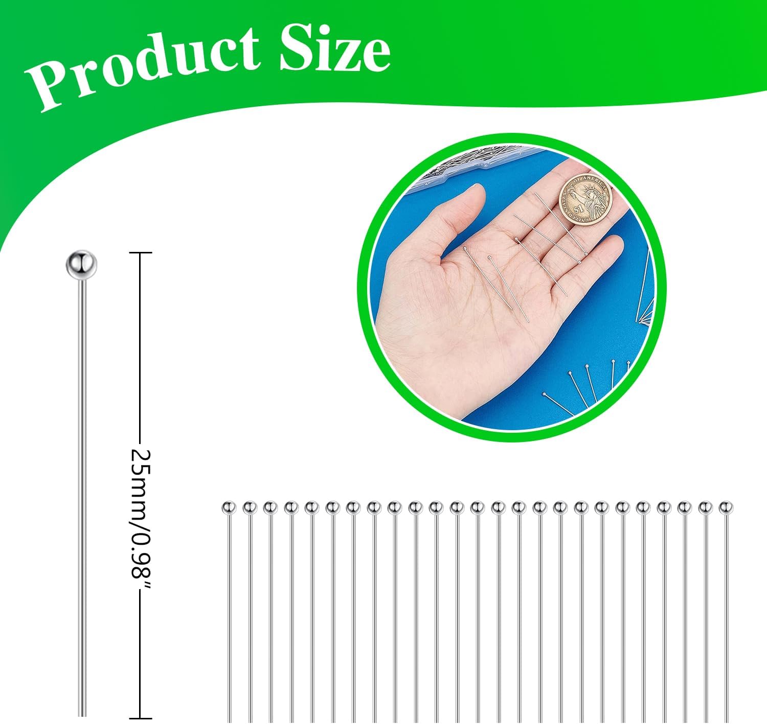 200Pcs Ball Pins for Jewelry Making Stainless Steel