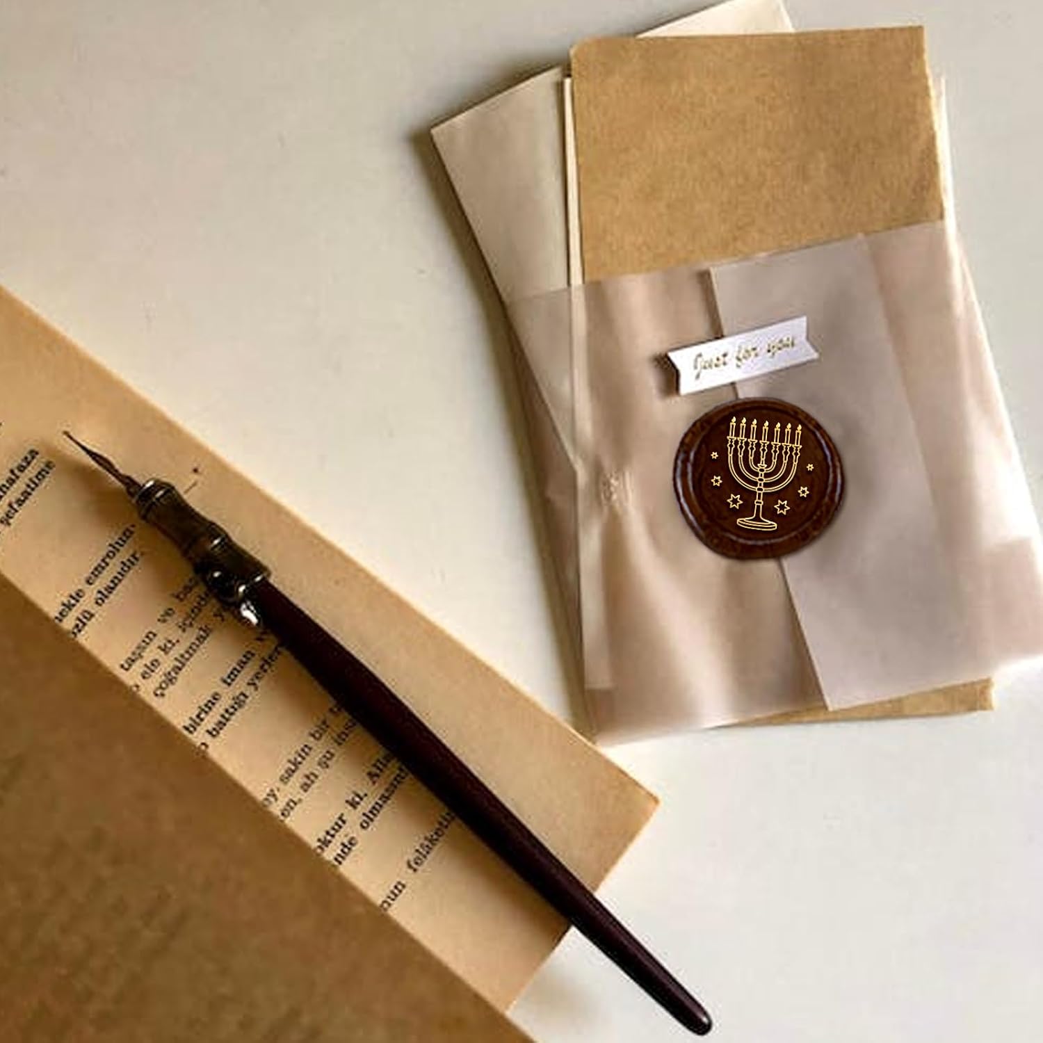 Hanukkah Candles Wax Stamp 1 Inch Brass Head with Wooden Handle