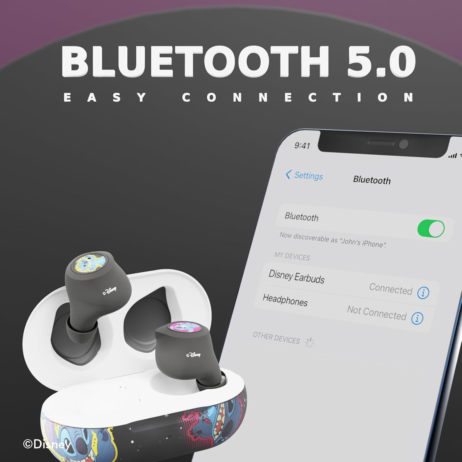 Disney Lilo and Stitch Bluetooth Earbuds with Case - 30 Hours Playtime