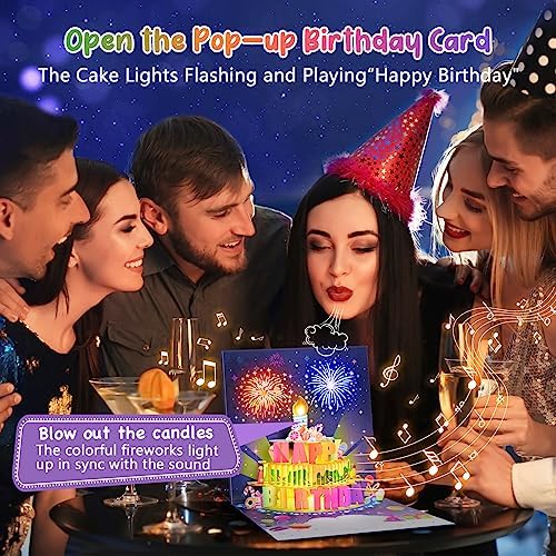 INPHER Birthday Card with Fireworks Pop Up Light Music