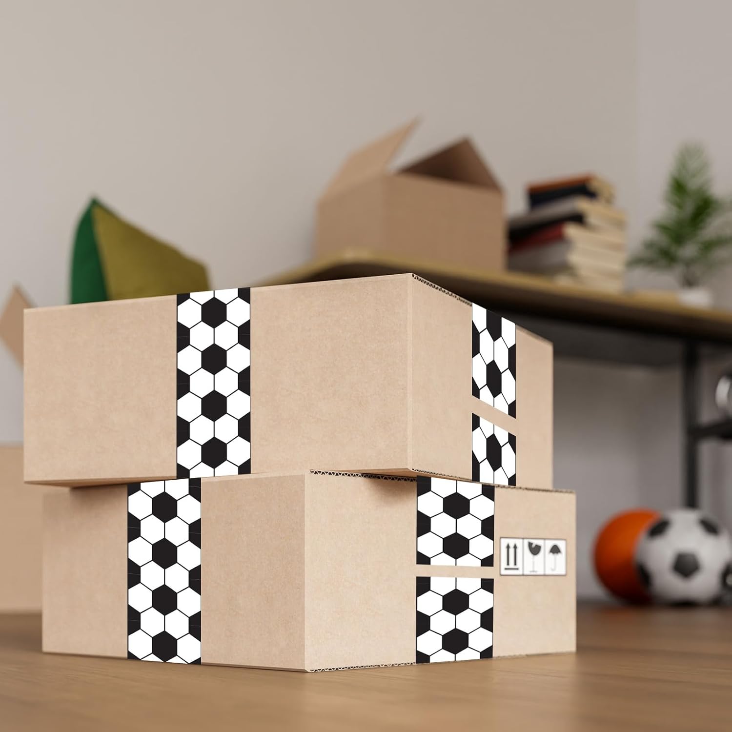 220 Yards Soccer Pattern Packing Tape Black White Decorative
