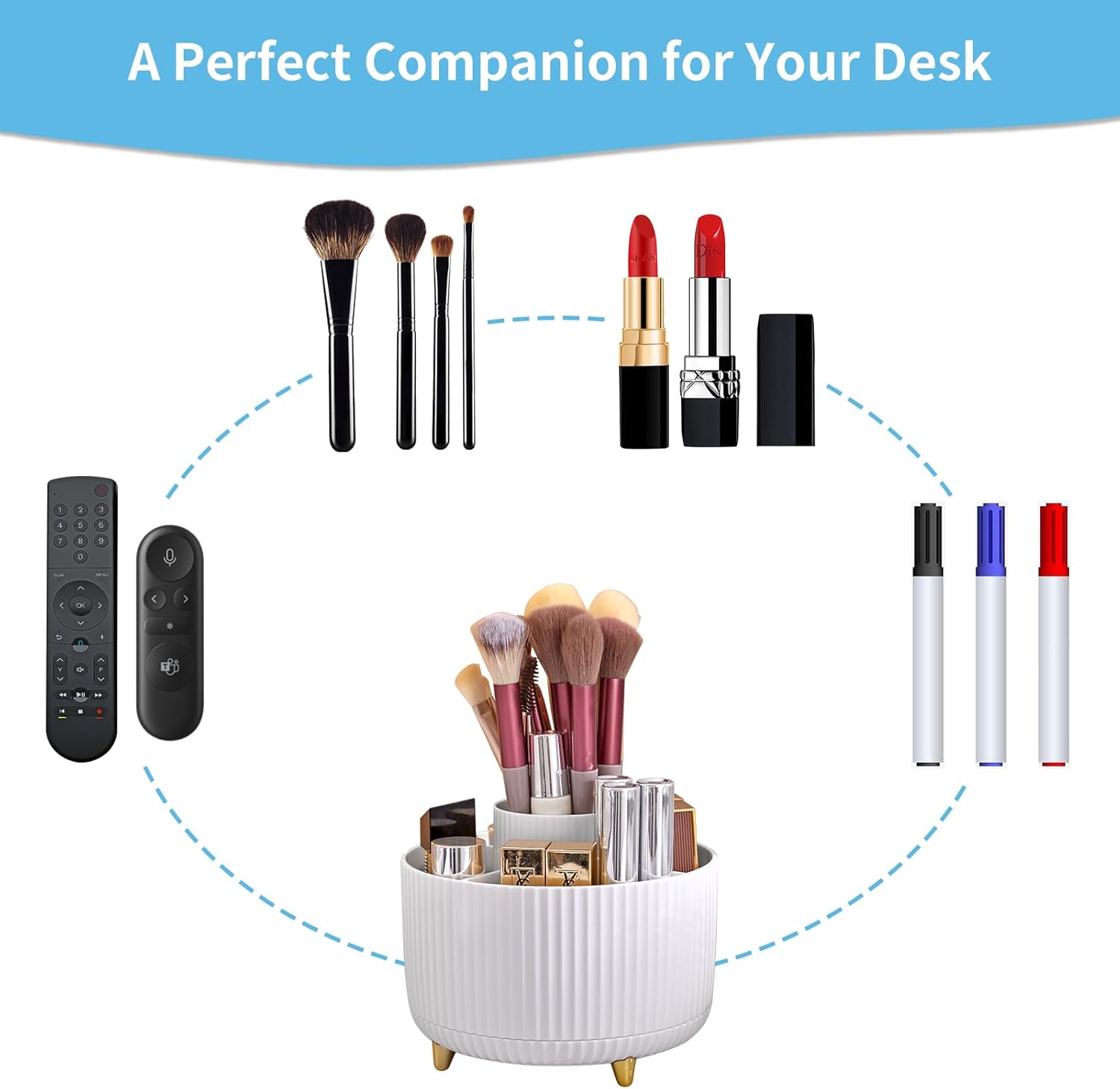 Marbrasse 360 Degree Rotating Pen Holder with 5 Compartments Desk Organizer