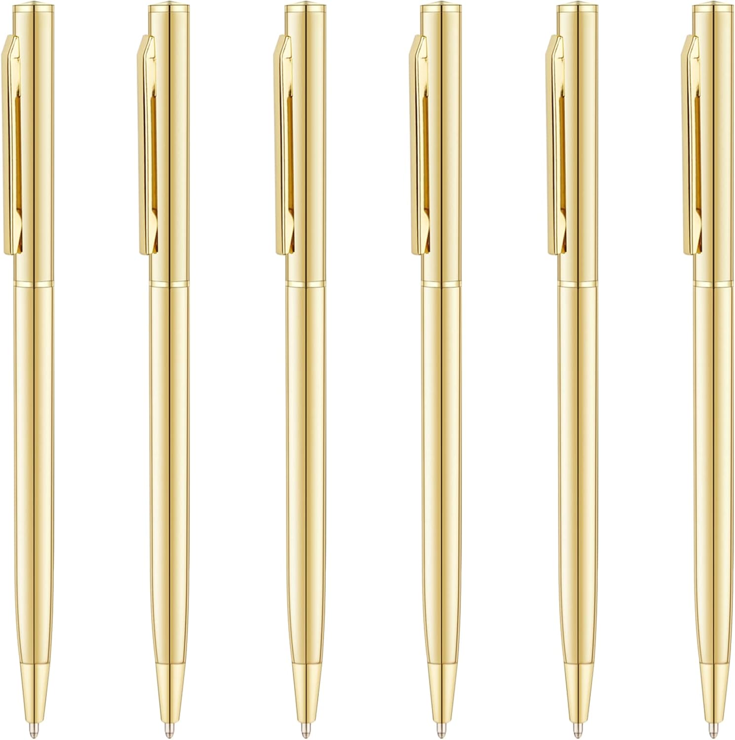 Unibene 6 Pack Gold Slim Ballpoint Pens Black Ink Medium Point