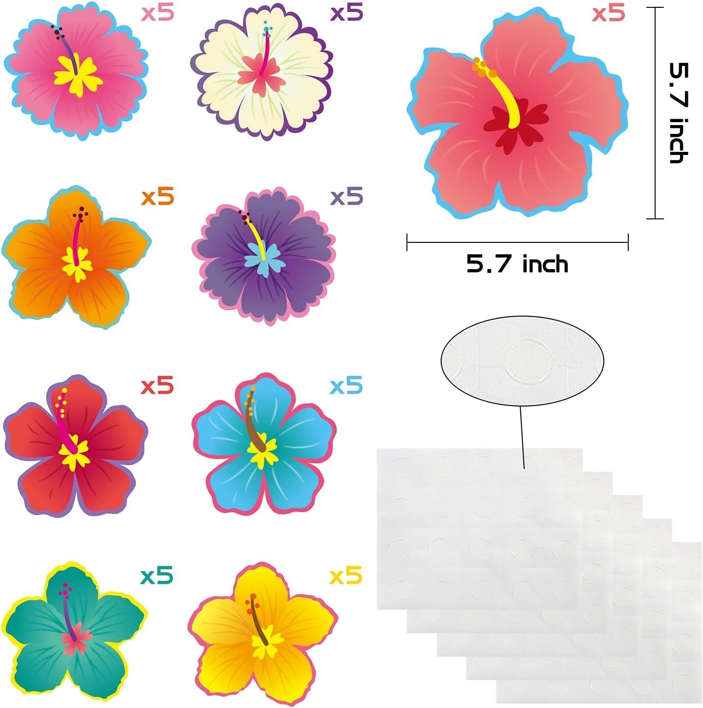 BeYumi 45 Pcs Hibiscus Flower Cutouts Wall Decor Set