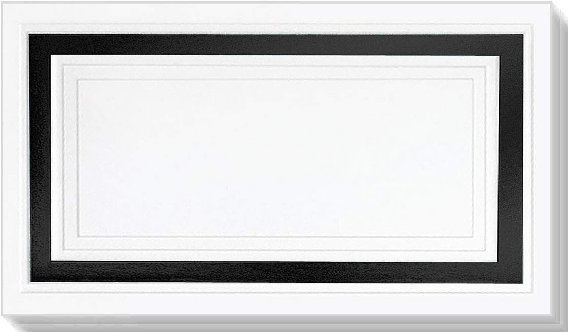 White 38lb Cover Stock Folded Place Cards with Black Foil Border