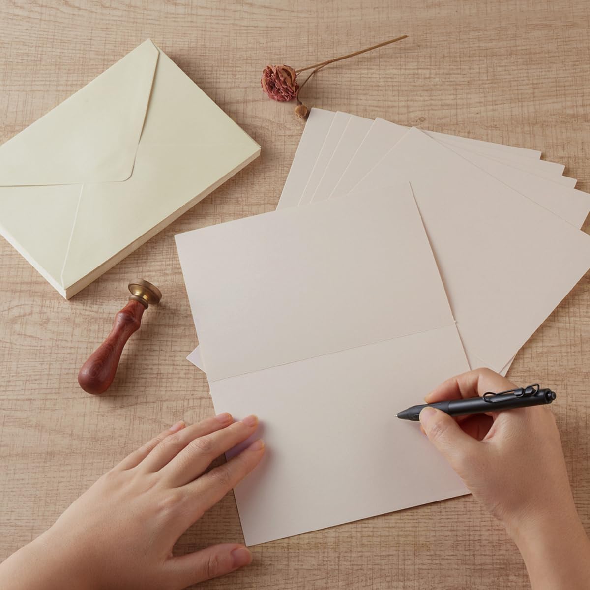 Homtable 50 Pack Shiny Envelopes with Cards and Gold Stickers for Invitations