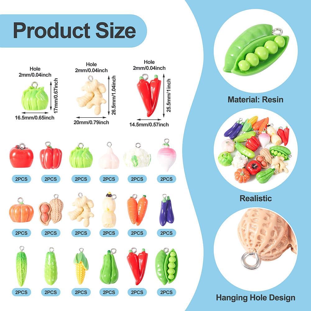 FASHEWELRY 36 Pcs Resin Vegetable Pendants with Loops