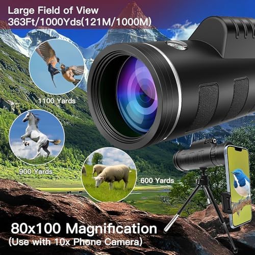 YATIME 80x100 HD High Power Monocular with Smartphone Adapter and Tripod