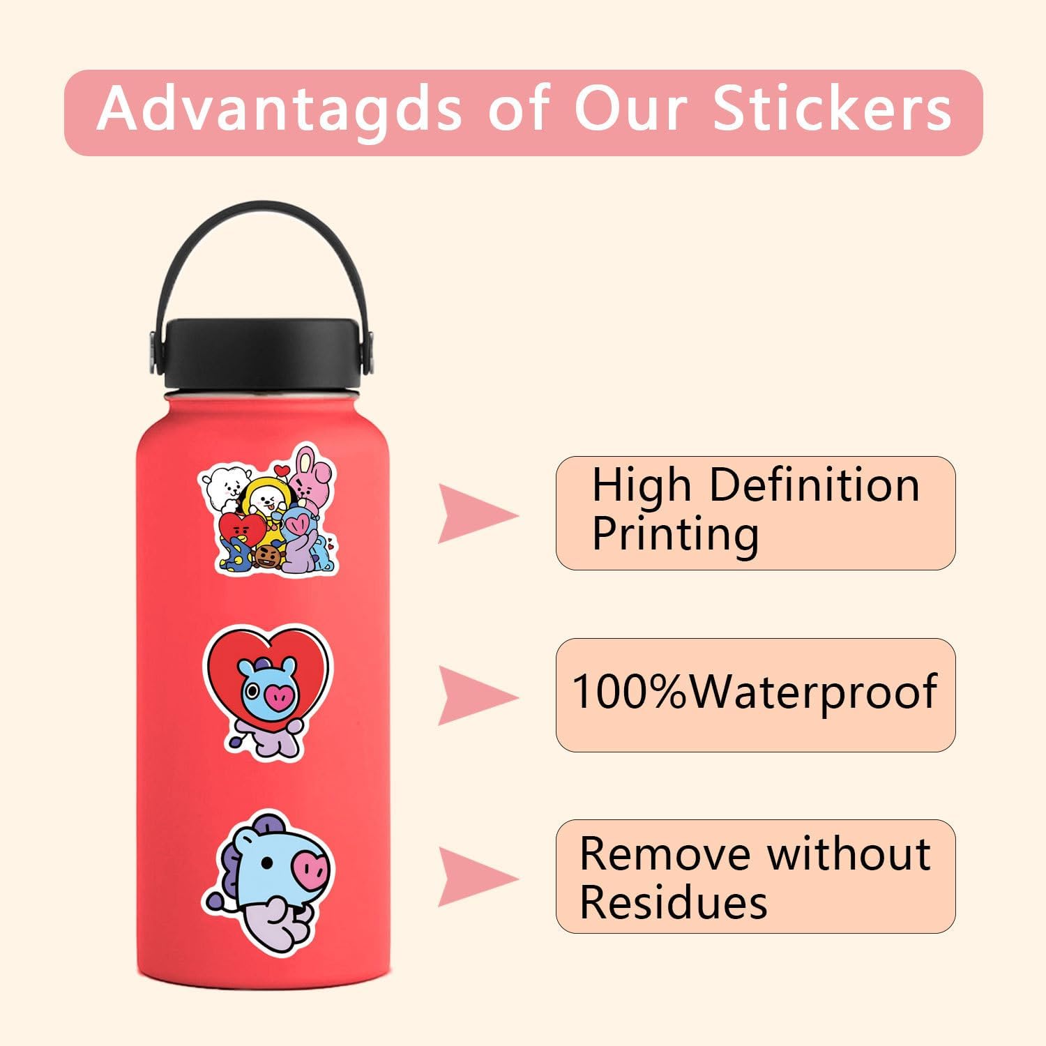 55pcs Cartoon BTS Vinyl Waterproof Stickers for Laptop and More