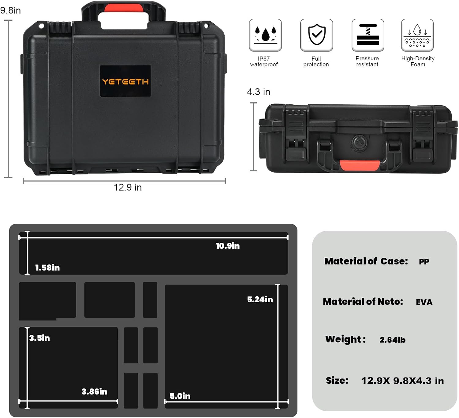 YETEETH Waterproof Hard Shell GoPro Case Organizer