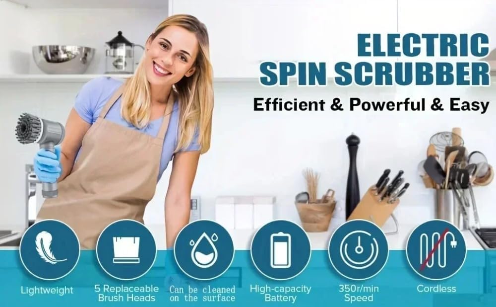 Spin Scrubber with 6 Brush Heads Multi-Purpose Electric Cleaner