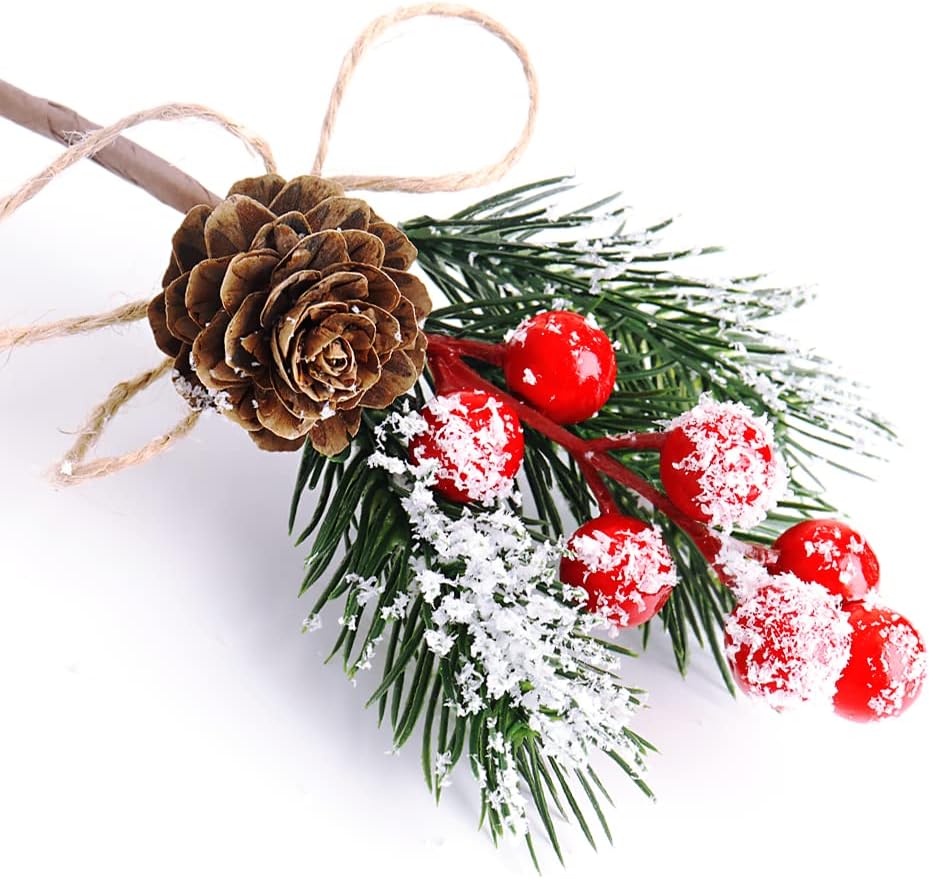 FUTERLY 10 Pcs Red Berries Pine Cones for Crafts