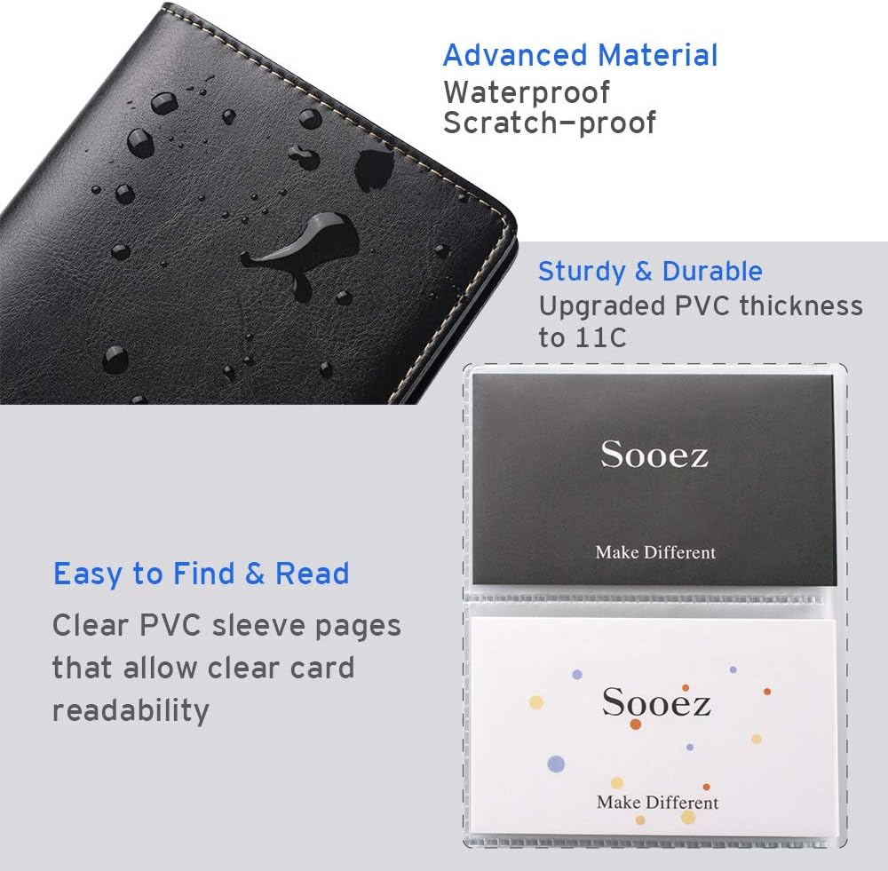 Sooez Leather Business Card Book Holder Organizer 240 Capacity Black